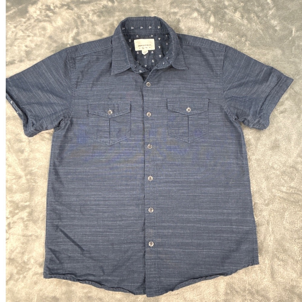 Paper Denim & Cloth Boys Blue Short Sleeve Button Down Shirt Size 10/12 Large